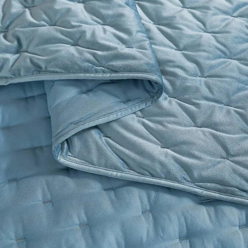Full / Queen 3-Piece Blue Velvet Embroidered Lavishly Soft Quilt Set by HomePacific