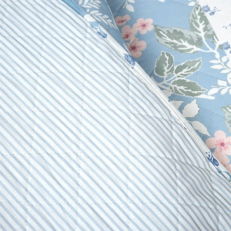 Full/Queen Blue Pink White Beige Floral Cottage Lightweight 3-Piece Quilt Set by HomePacific