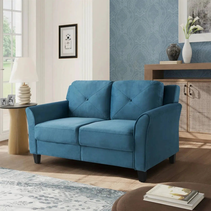 Modern Upholstered Loveseat Sofa in Blue Microfiber with Button Tufted Cushions by HomePacific