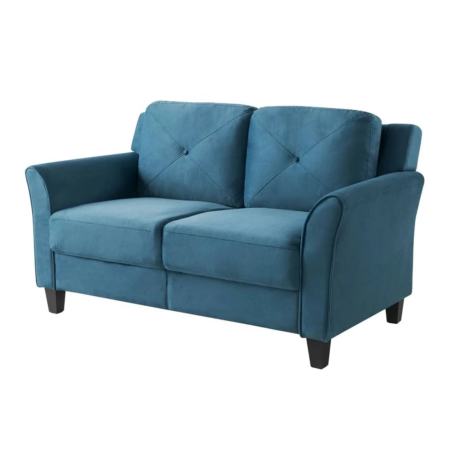 Modern Upholstered Loveseat Sofa in Blue Microfiber with Button Tufted Cushions by HomePacific
