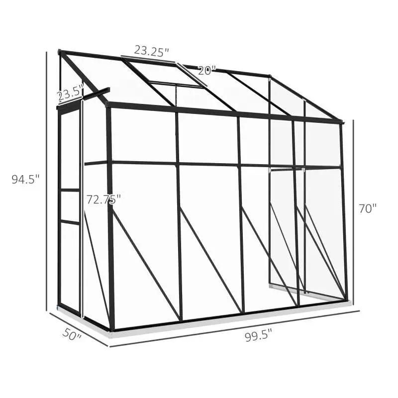 8.3 ft x 4.1 ft Outdoor Polycarbonate Lean-to Greenhouse with Black Metal Frame by HomePacific