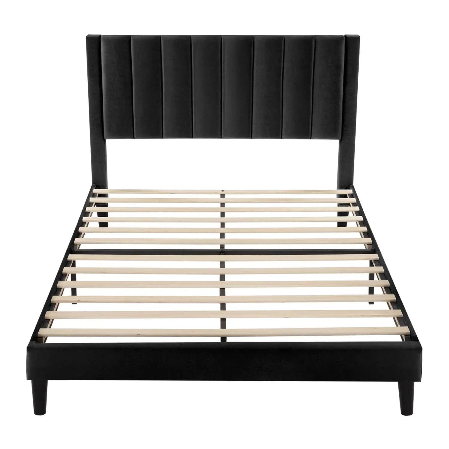 Full size Modern Black Velvet Upholstered Platform Bed with Headboard by HomePacific