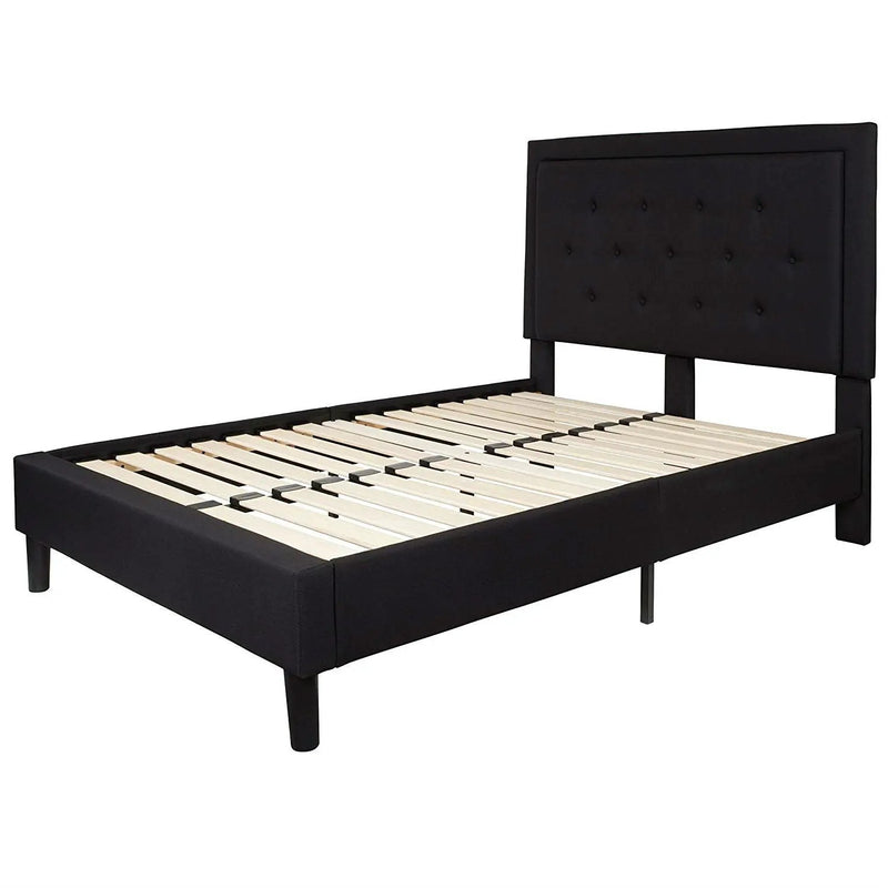 Full size Black Fabric Upholstered Platform Bed Frame with Headboard by HomePacific