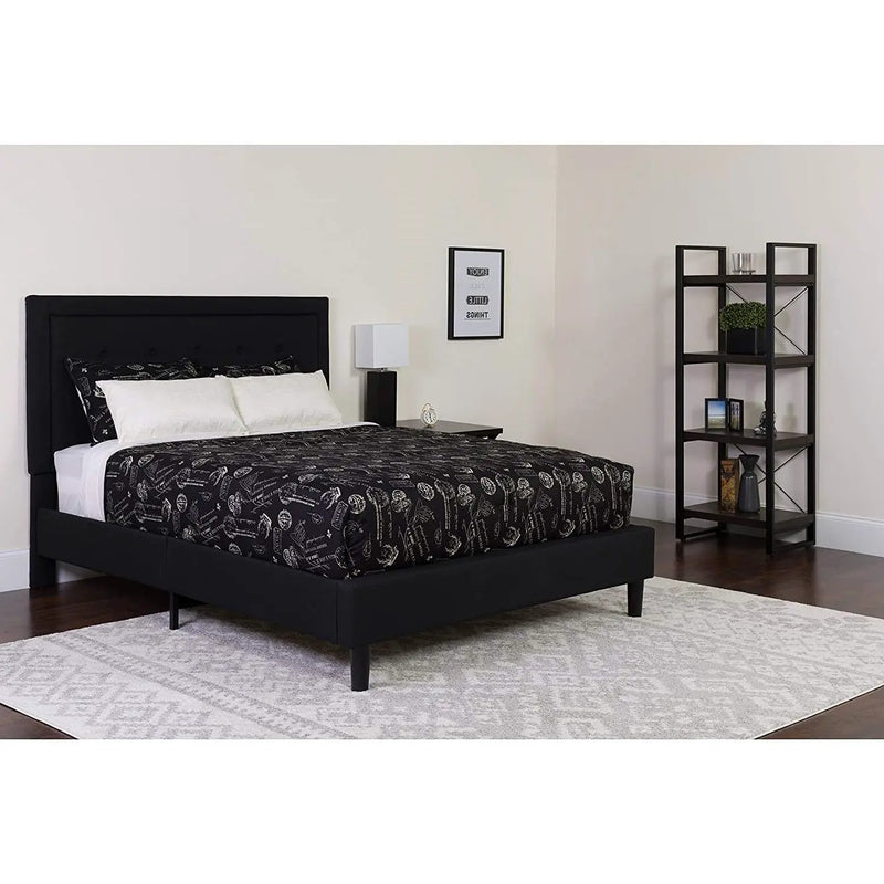 Full size Black Fabric Upholstered Platform Bed Frame with Headboard by HomePacific