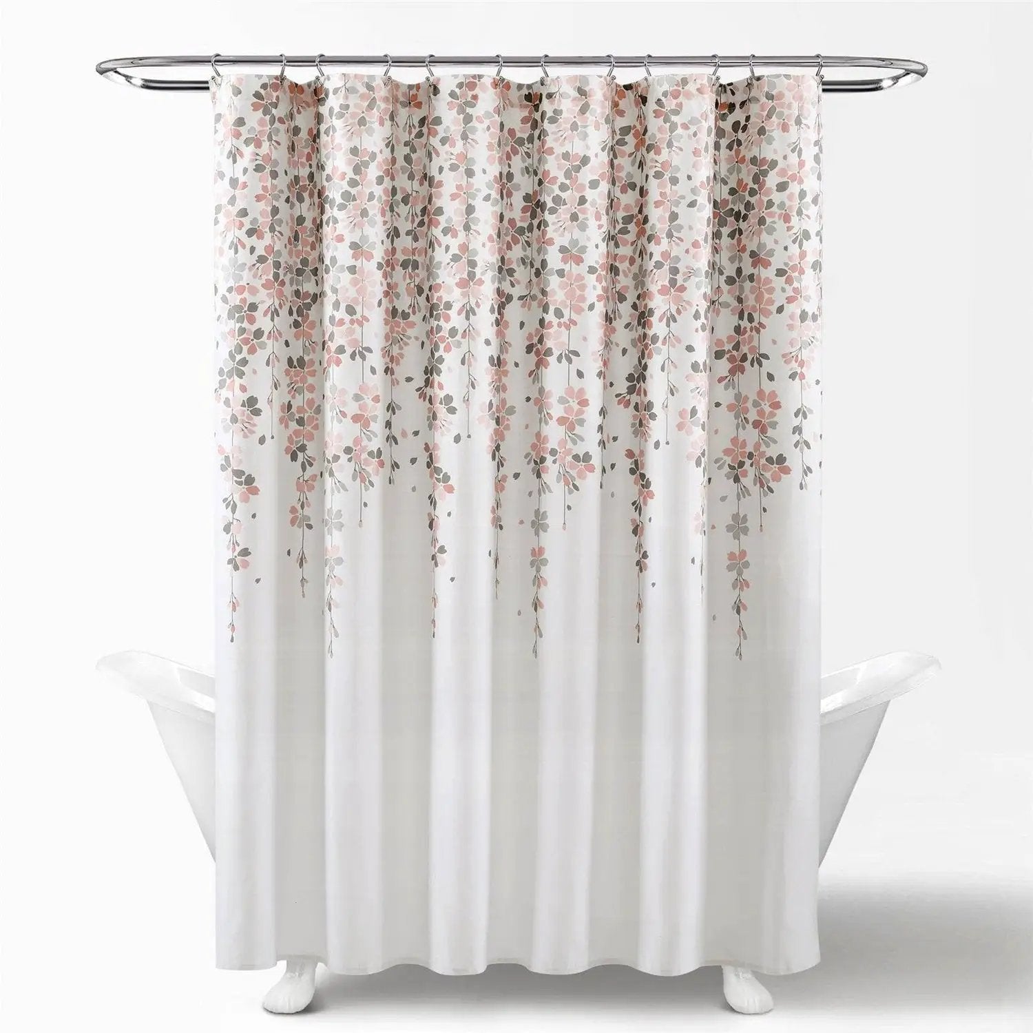 72-inch Off-White Beige Peach Pink Grey Floral Vines Flowers Shower Curtain by HomePacific