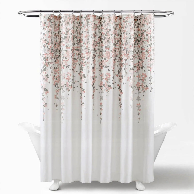 72-inch Off-White Beige Peach Pink Grey Floral Vines Flowers Shower Curtain by HomePacific