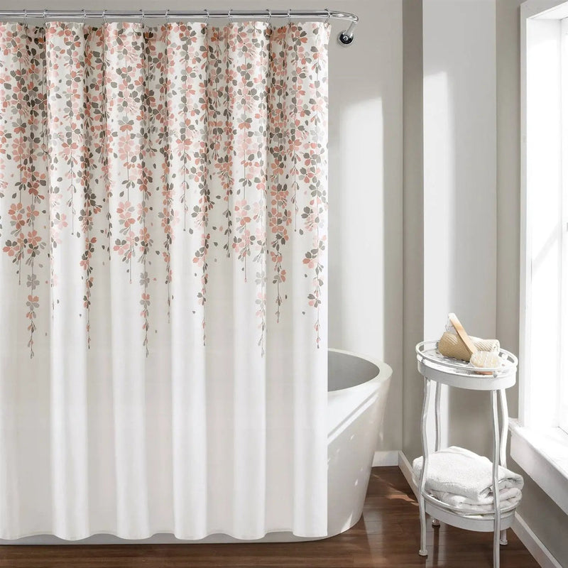 72-inch Off-White Beige Peach Pink Grey Floral Vines Flowers Shower Curtain by HomePacific