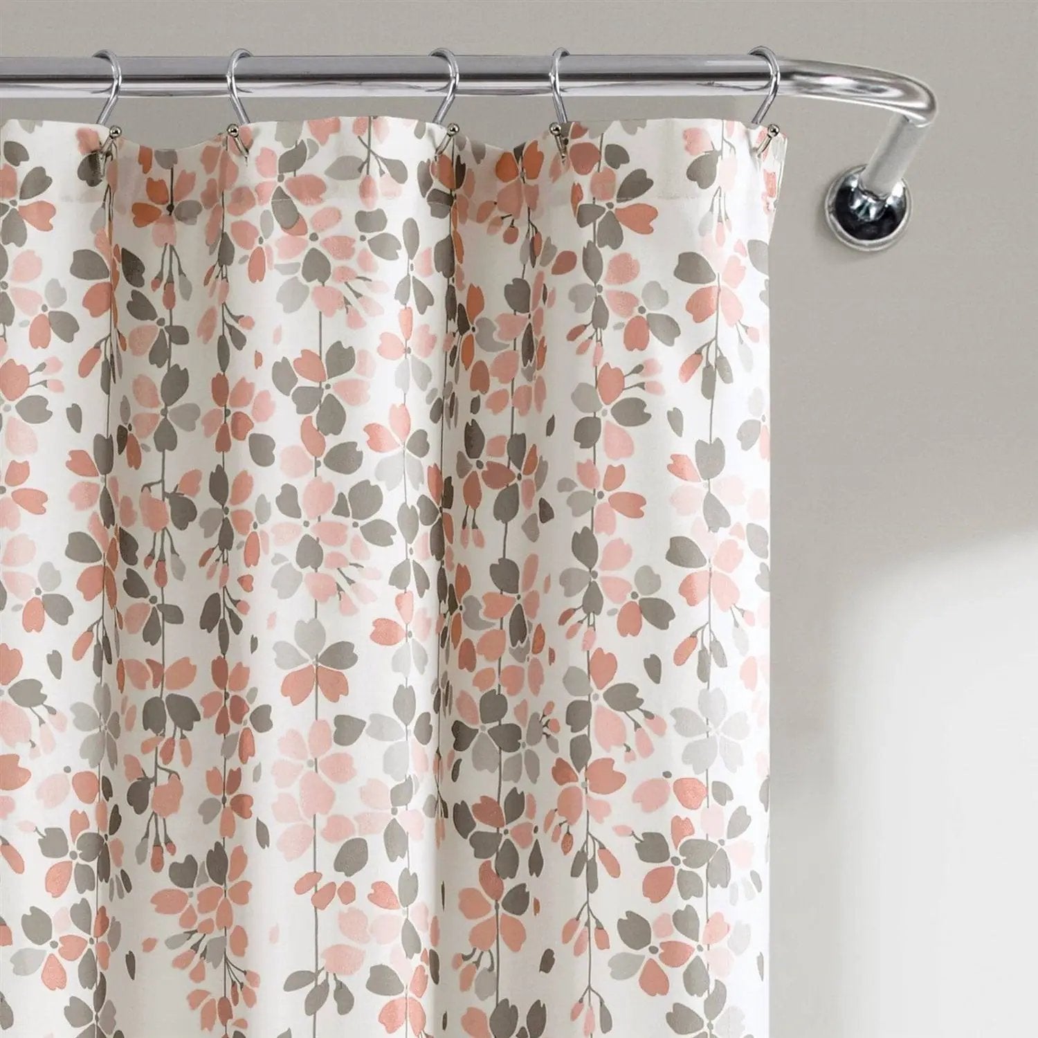 72-inch Off-White Beige Peach Pink Grey Floral Vines Flowers Shower Curtain by HomePacific