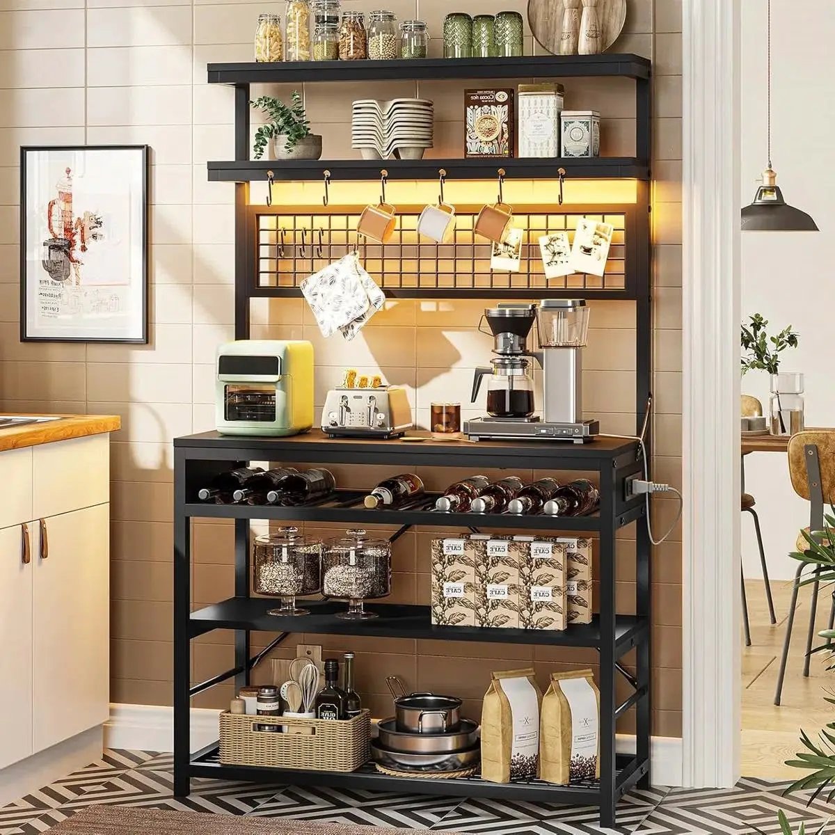 Black Modern Industrial Kitchen Baker's Rack with Multi-Color LED Lights by HomePacific