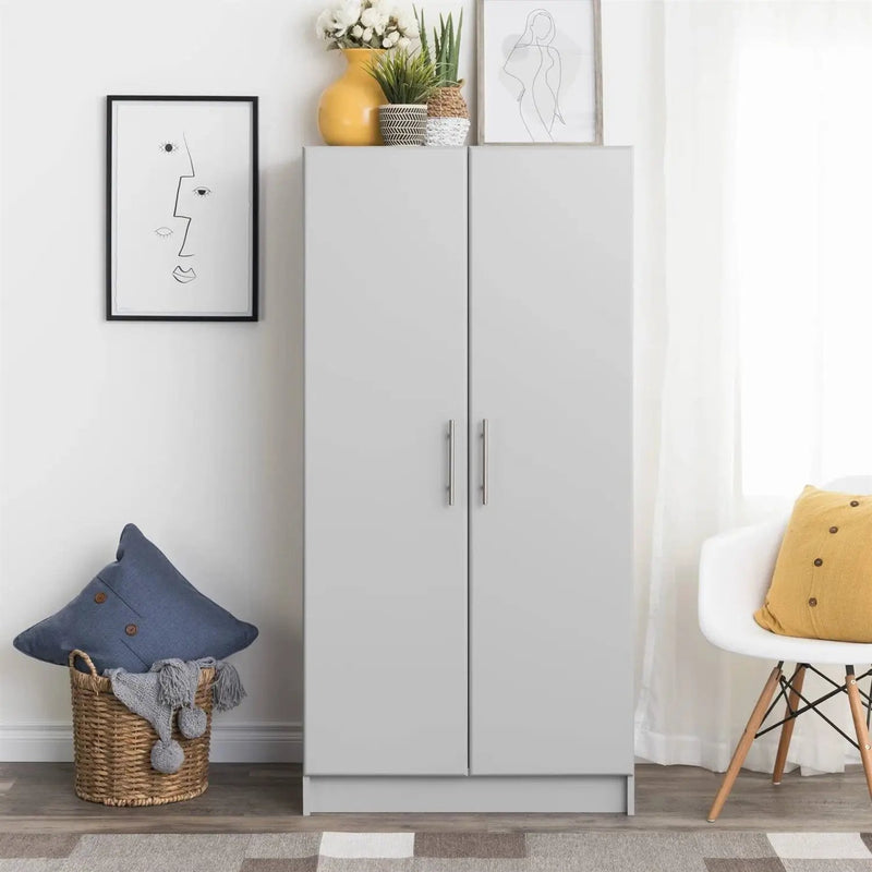 Bedroom Armoire Wardrobe Cabinet with Hanging Rail in Light Grey Wood Finish by HomePacific