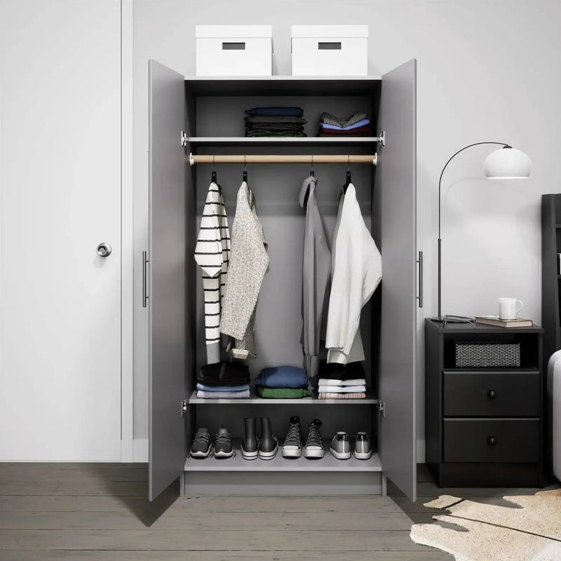 Bedroom Armoire Wardrobe Cabinet with Hanging Rail in Light Grey Wood Finish by HomePacific