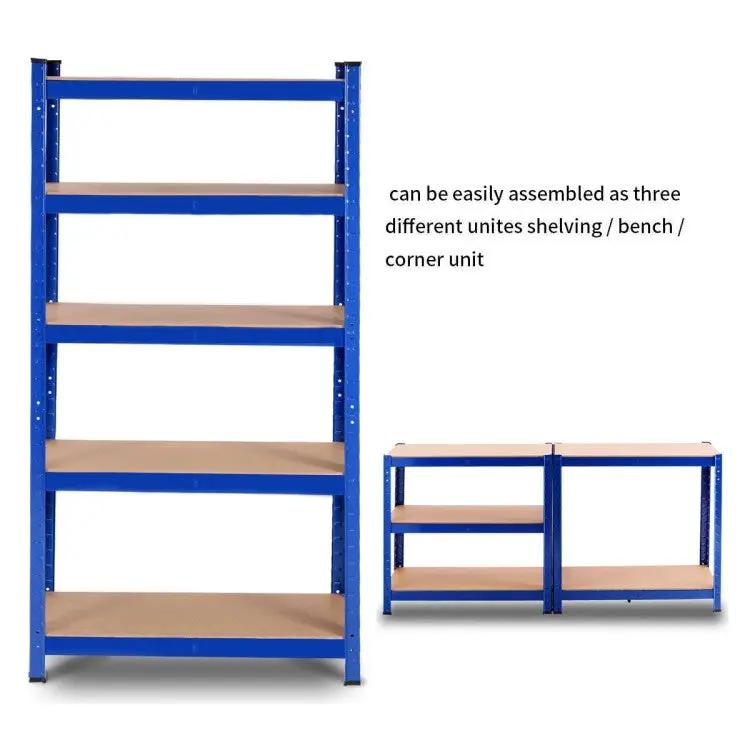 Blue Heavy Duty Metal Wood 5 Tier Adjustable Shelving Unit Garage Storage Rack by HomePacific