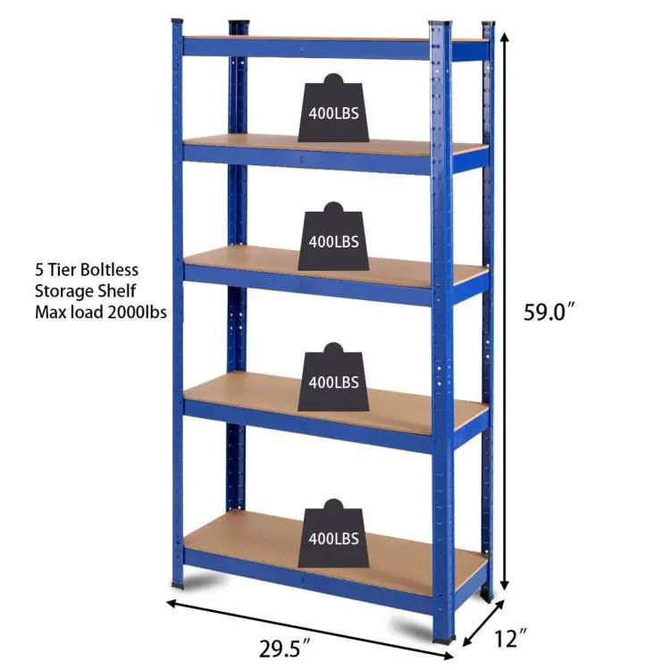 Blue Heavy Duty Metal Wood 5 Tier Adjustable Shelving Unit Garage Storage Rack by HomePacific