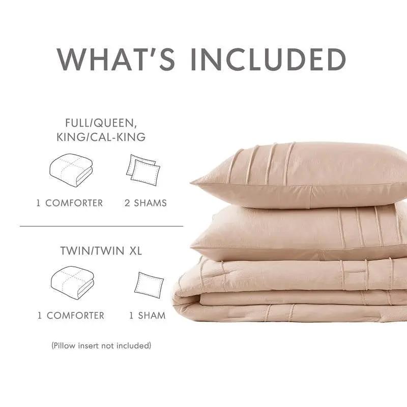 Queen size Microfiber Pleated Soft Washed Comforter Set in Pink Blush by HomePacific