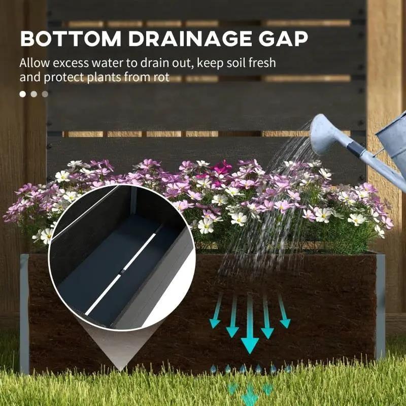 Outdoor Raised Bed Planter with Slatted Fence Trellis in Black Wood Finish by HomePacific