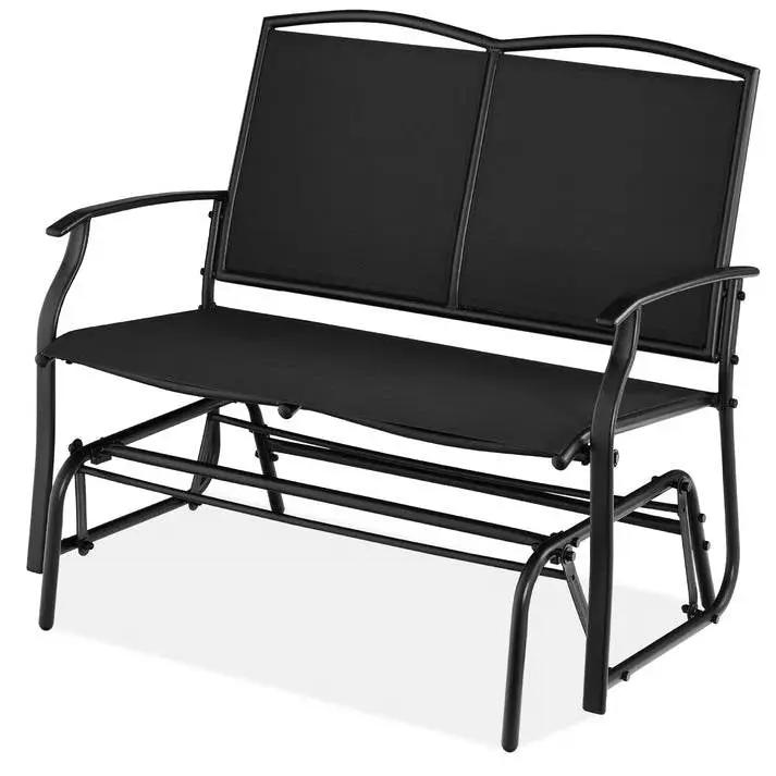 2 Seat Mesh Patio Loveseat Swing Glider Rocker with Armrests in Black by HomePacific