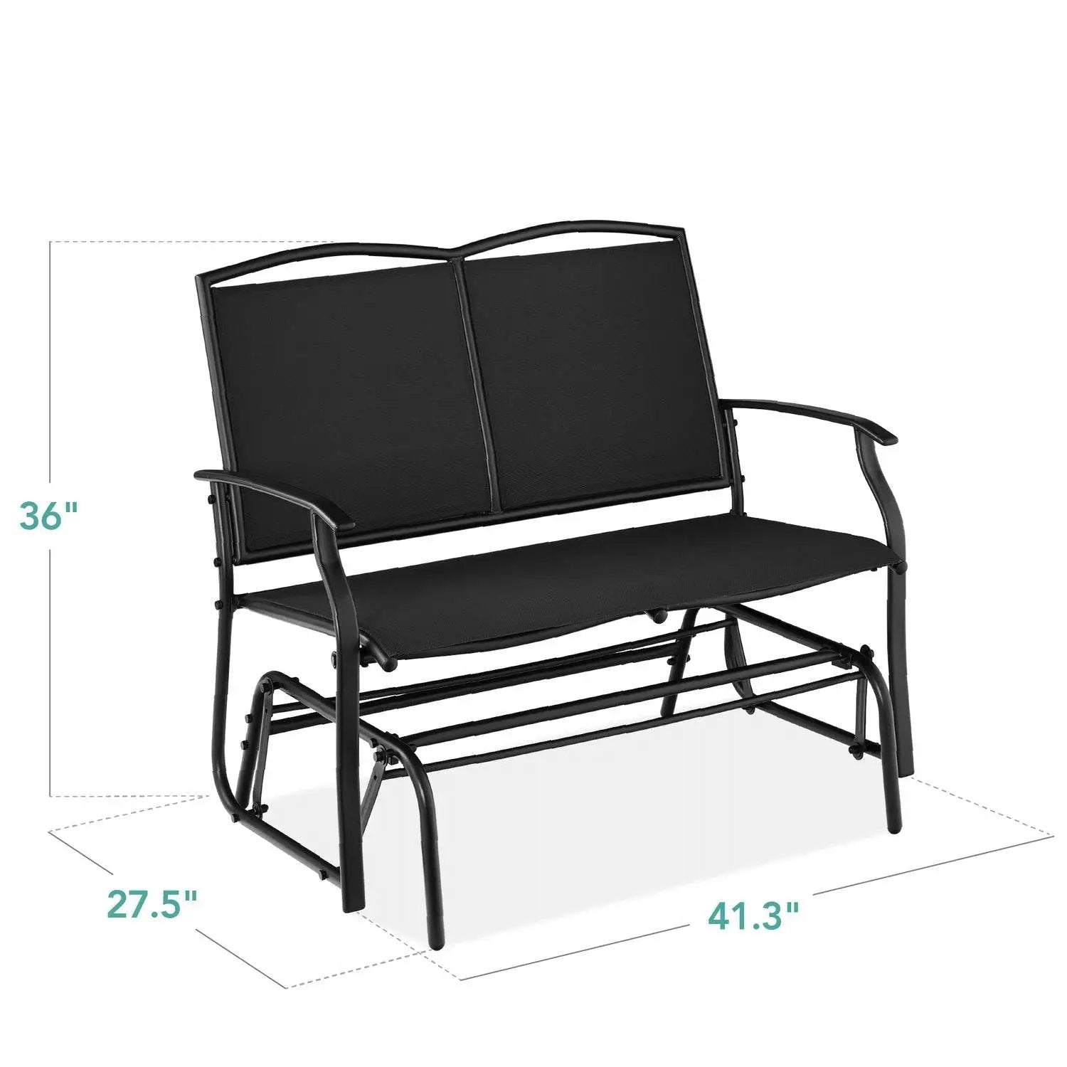 2 Seat Mesh Patio Loveseat Swing Glider Rocker with Armrests in Black by HomePacific
