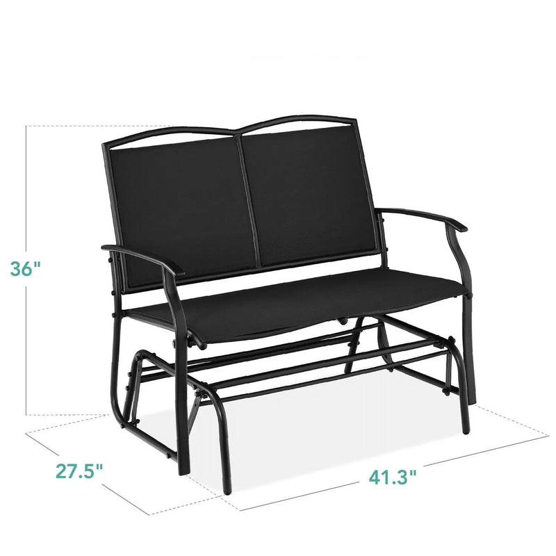 2 Seat Mesh Patio Loveseat Swing Glider Rocker with Armrests in Black by HomePacific