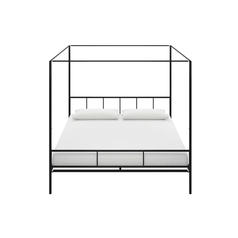 King size Black Metal Canopy Bed Frame with Headboard and Footboard by HomePacific