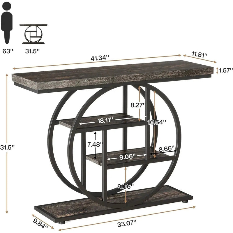 Modern 41-inch Circular Base Foyer Entryway Table with Black Wood Finish Shelves by HomePacific