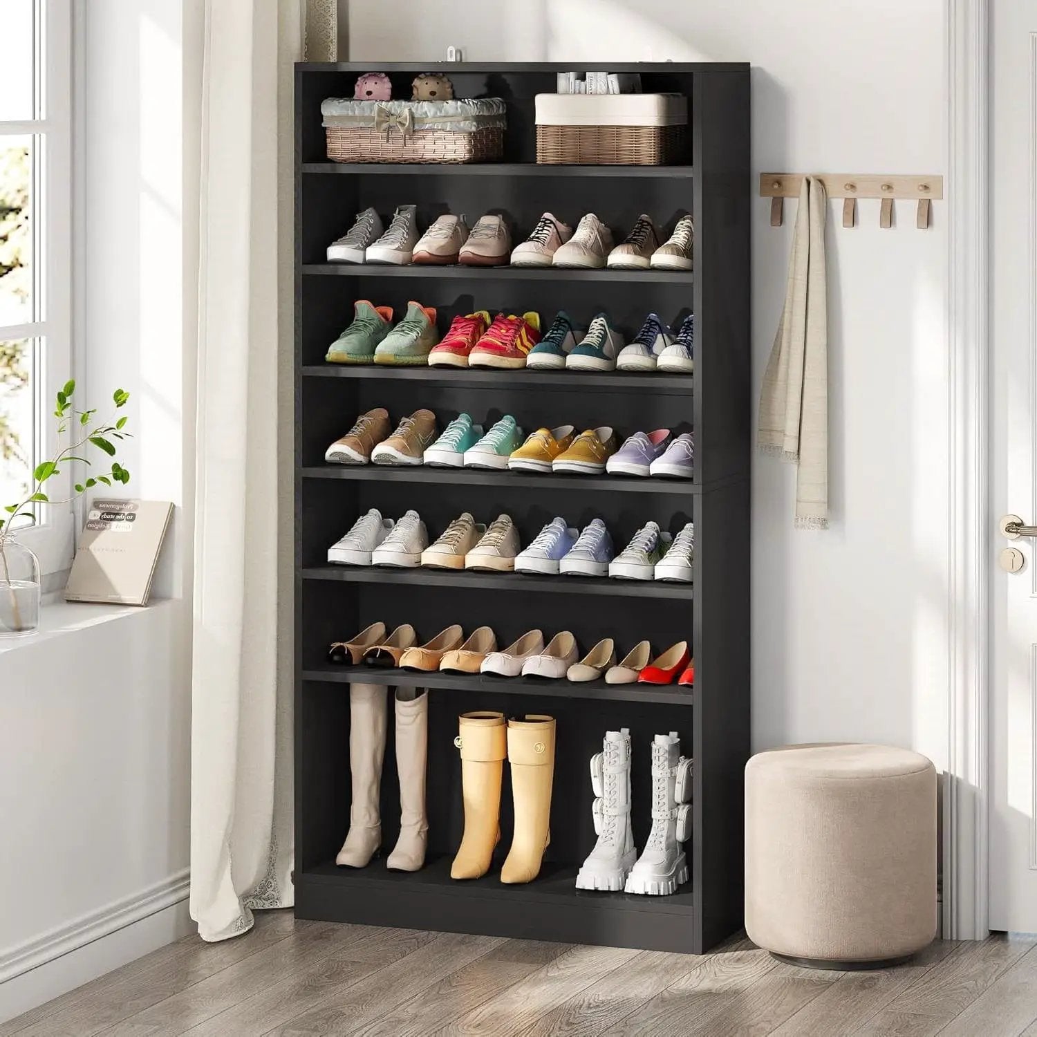 8-Shelf Shoe Rack Storage Cabinet Closet Shelving Unit in Black Wood Finish by HomePacific