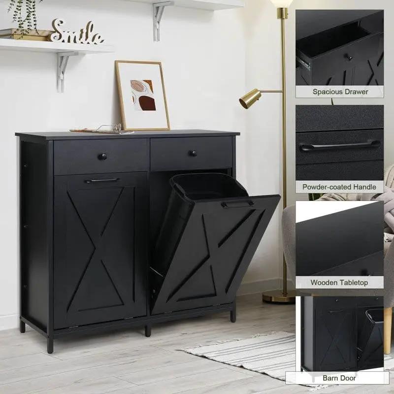 Black Multipurpose 2 Drawer / 2 Tilt Out 10gL Kitchen Laundry Trash/Recycle Storage by HomePacific