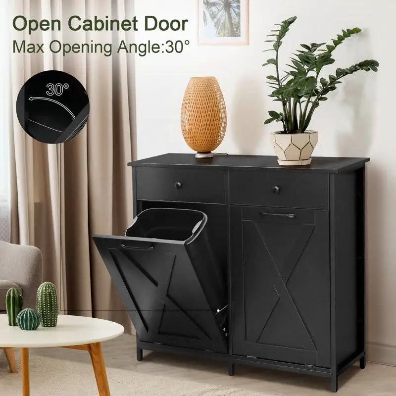 Black Multipurpose 2 Drawer / 2 Tilt Out 10gL Kitchen Laundry Trash/Re