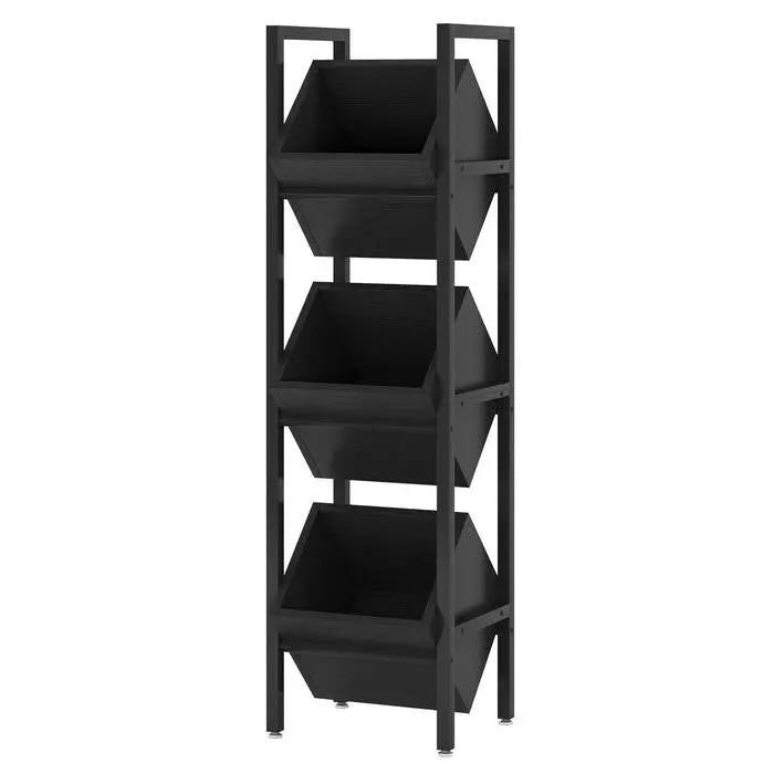 Black Industrial Farmhouse 3 Bin 36 Bottle Wine Rack Storage Display Shelf by HomePacific