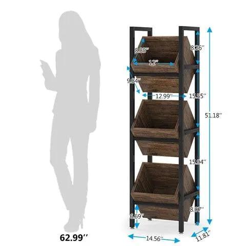 Black Industrial Farmhouse 3 Bin 36 Bottle Wine Rack Storage Display Shelf by HomePacific