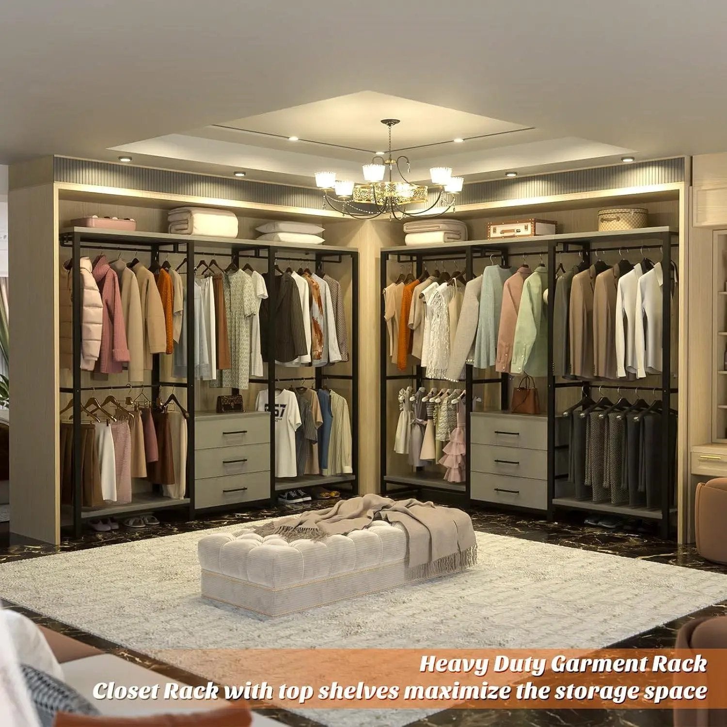 Heavy Duty Black Grey Freestanding Garment Rack Closet Wardrobe with 3 Drawers by HomePacific