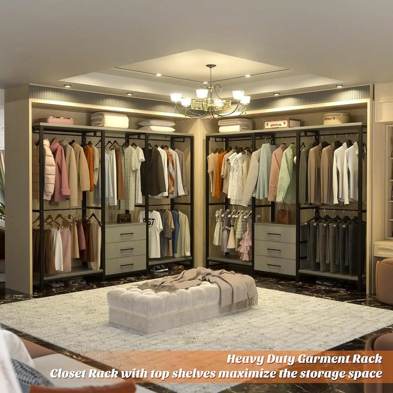 Heavy Duty Black Grey Freestanding Garment Rack Closet Wardrobe with 3 Drawers by HomePacific