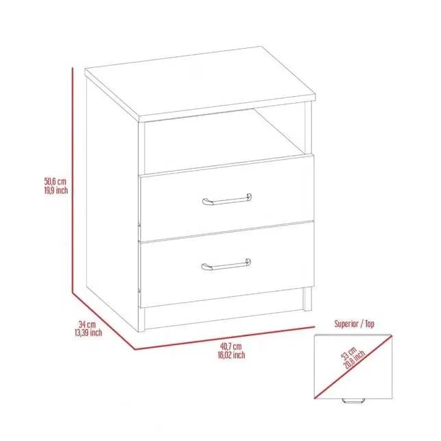 Modern 2-Drawer Nightstand End Table with Open Shelf in Black Wood Finish by HomePacific