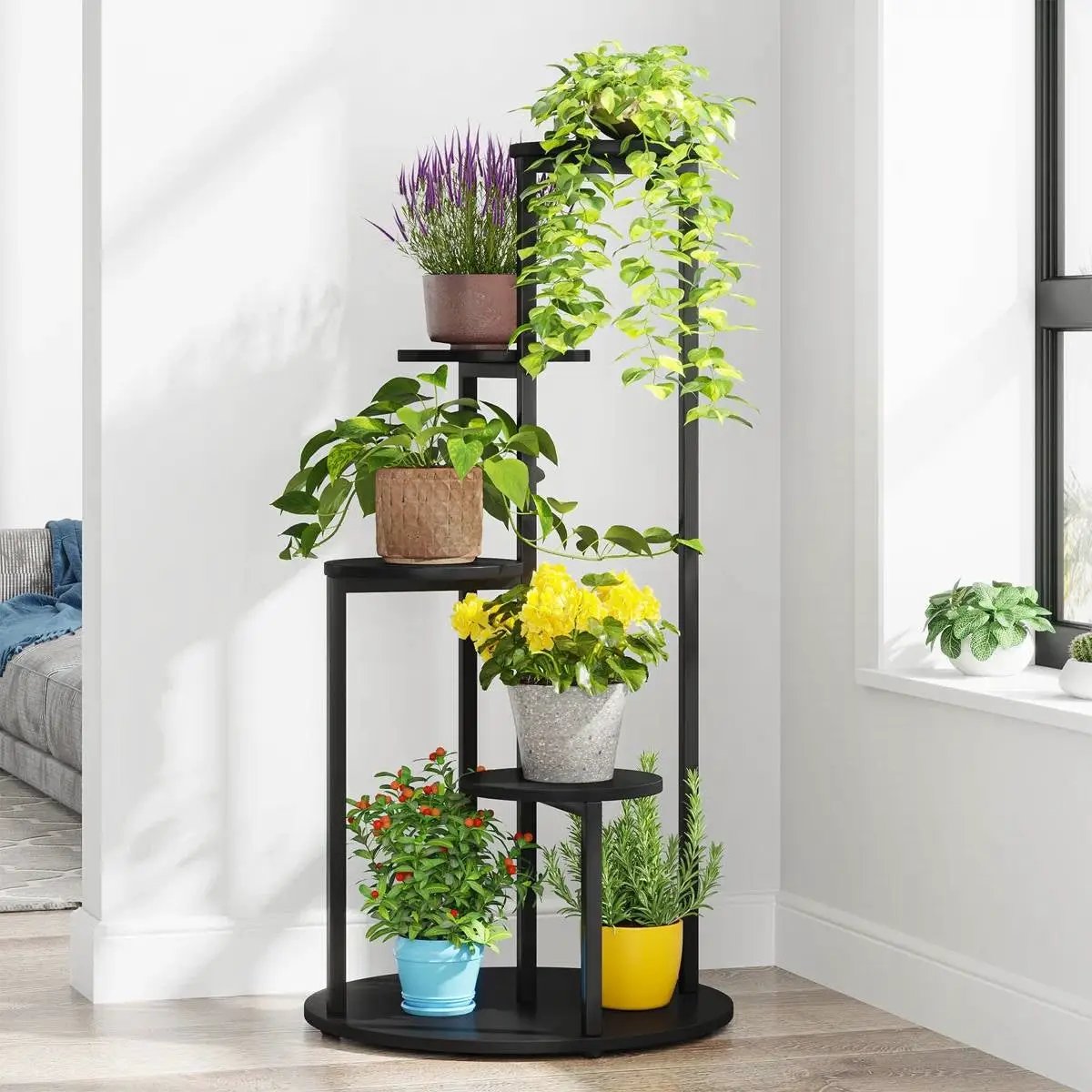 Modern 5-Tier Indoor Plant Stand in Black by HomePacific