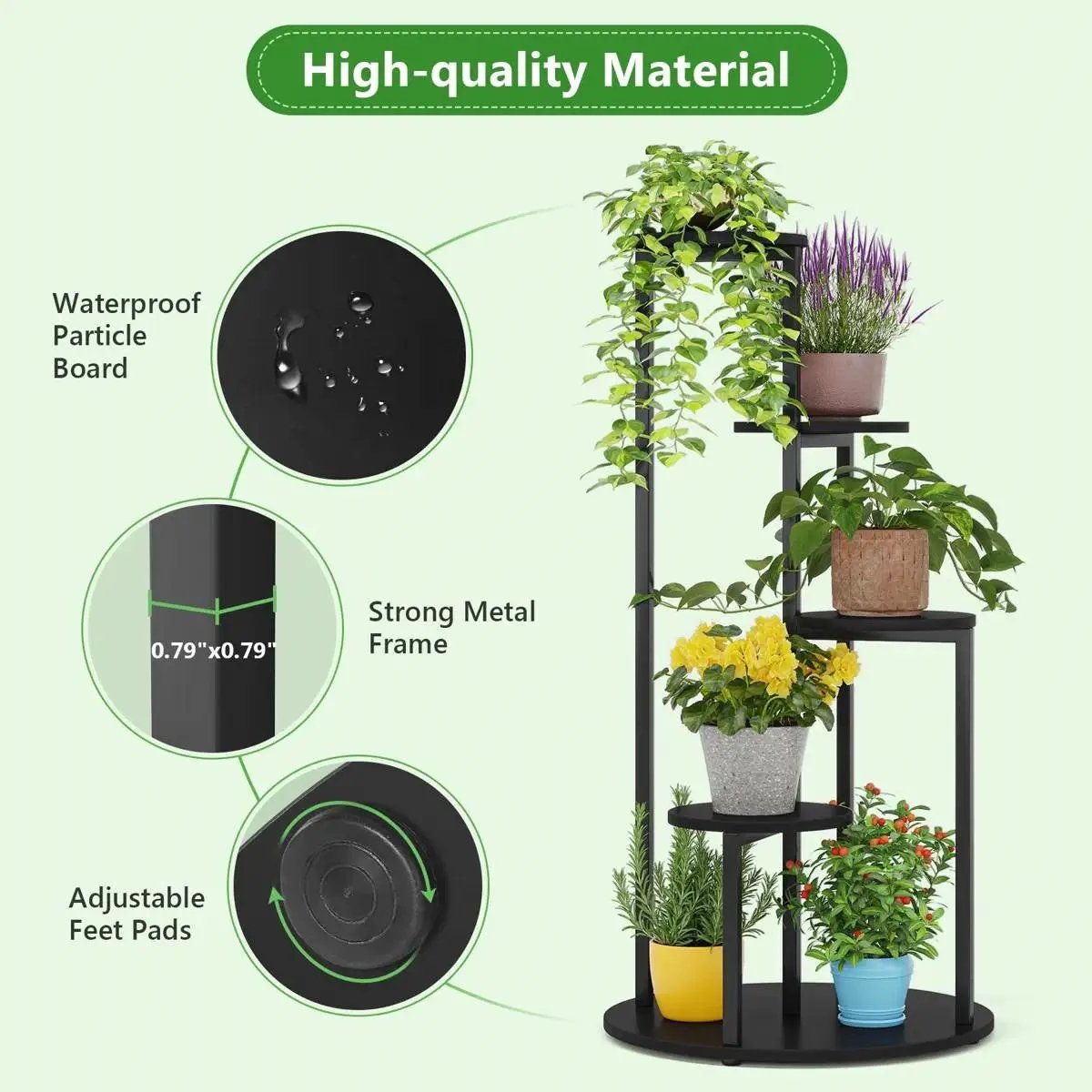 Modern 5-Tier Indoor Plant Stand in Black by HomePacific