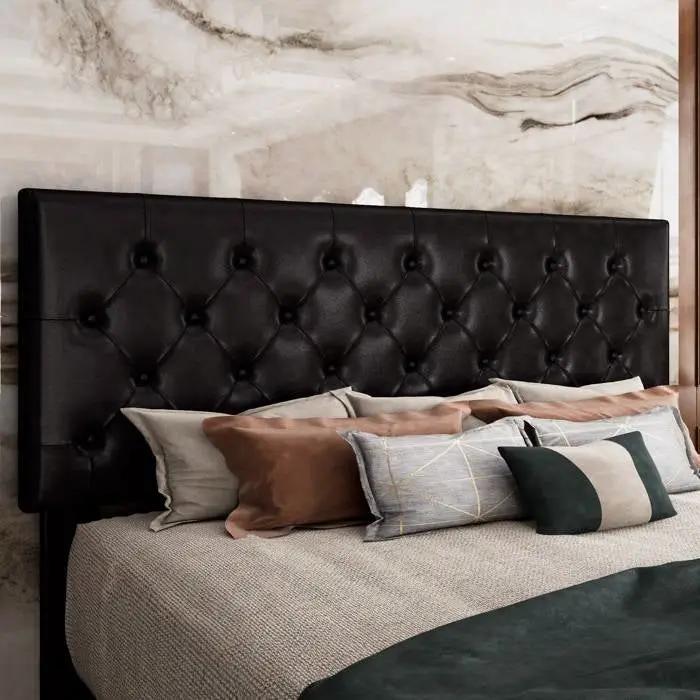 King Black Faux Leather Upholstered Platform Bed with Button-Tufted Headboard by HomePacific