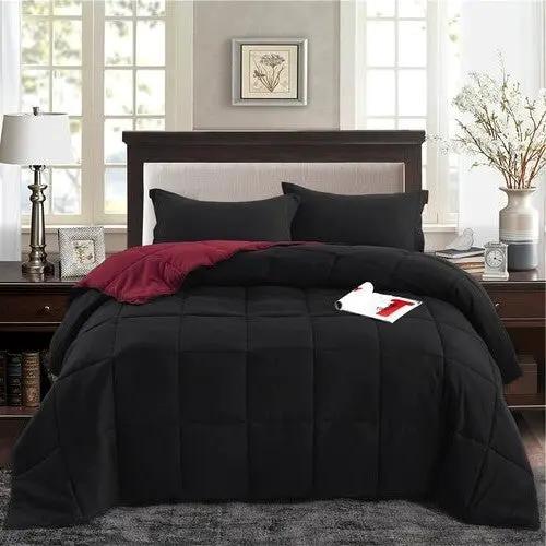 King/Cal King Traditional Microfiber Reversible 3 Piece Comforter Set in Black/Maroon by HomePacific