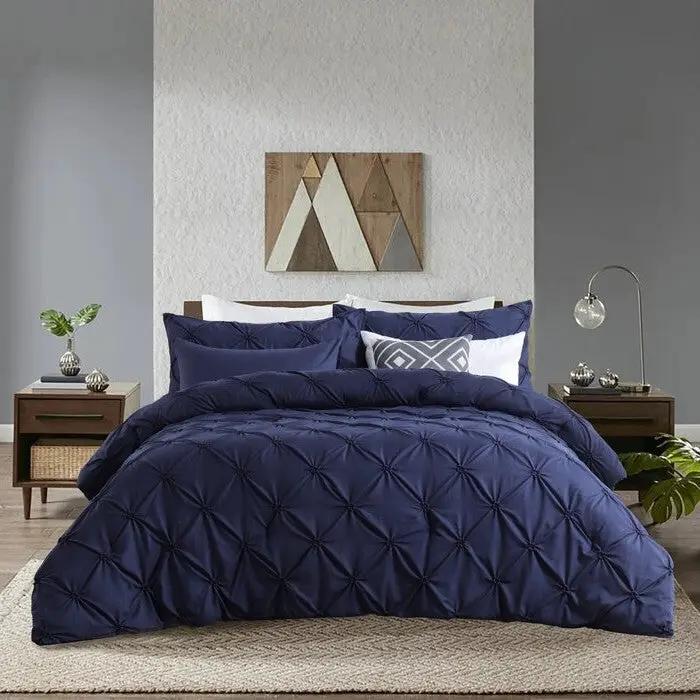 King Size All Season Pleated Hypoallergenic Microfiber Reversible 3 Piece Comforter Set in Navy by HomePacific