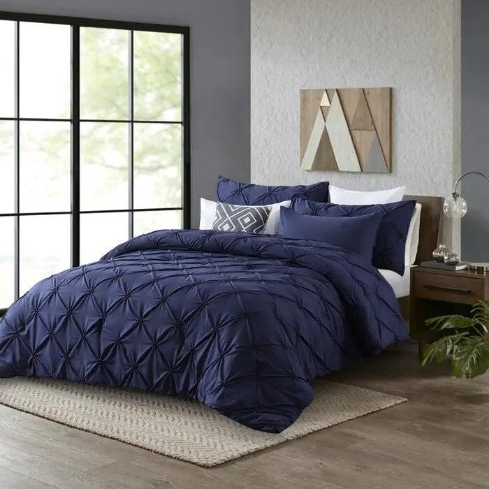 King Size All Season Pleated Hypoallergenic Microfiber Reversible 3 Piece Comforter Set in Navy by HomePacific