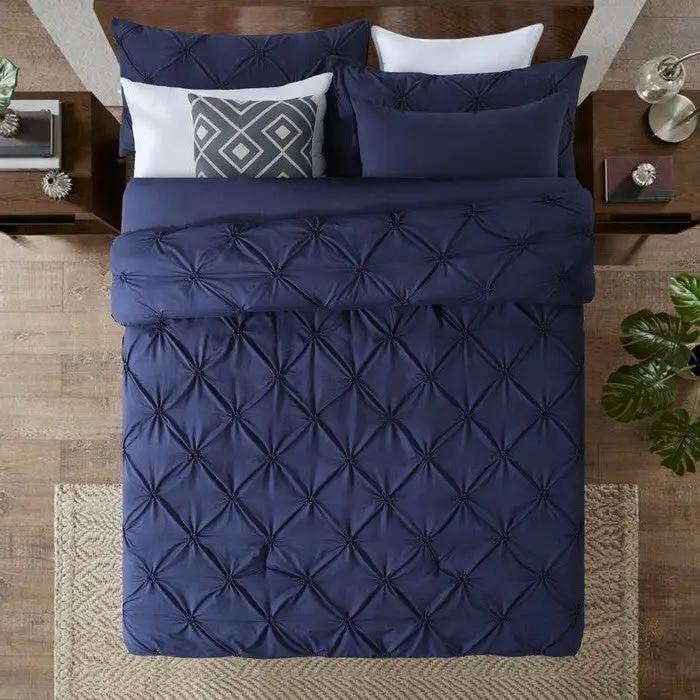 King Size All Season Pleated Hypoallergenic Microfiber Reversible 3 Piece Comforter Set in Navy by HomePacific
