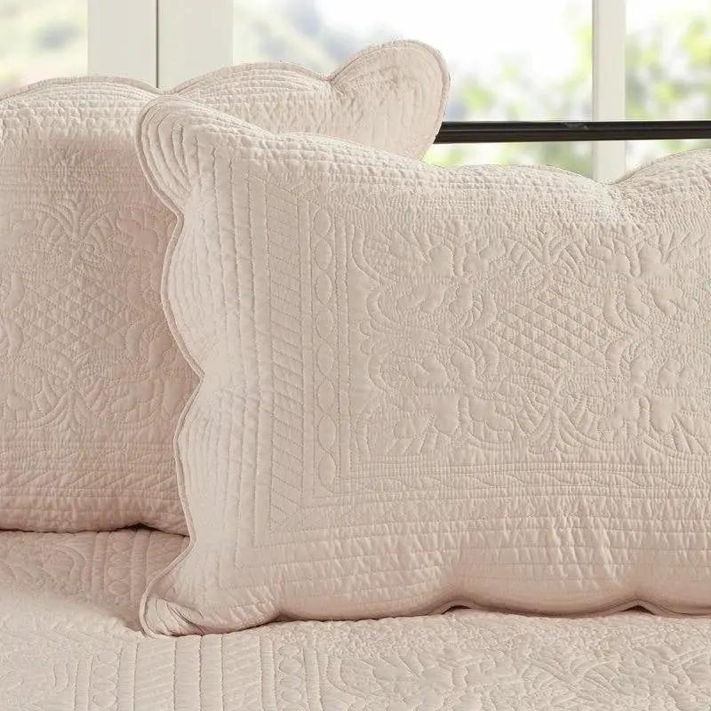 King Size 3 Piece Reversible Scalloped Edges Microfiber Quilt Set in Blush by HomePacific