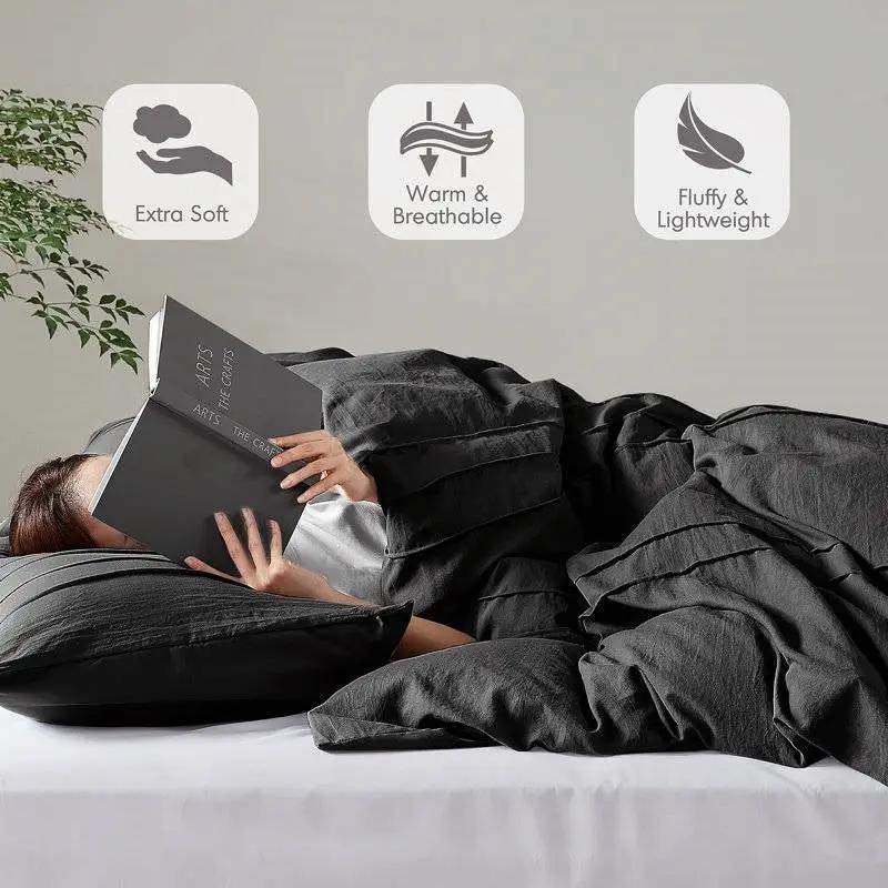 King size Pre-Washed Pleated Microfiber Comforter Set in Black by HomePacific