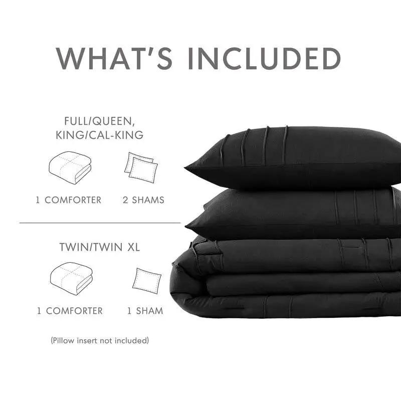 King size Pre-Washed Pleated Microfiber Comforter Set in Black by HomePacific