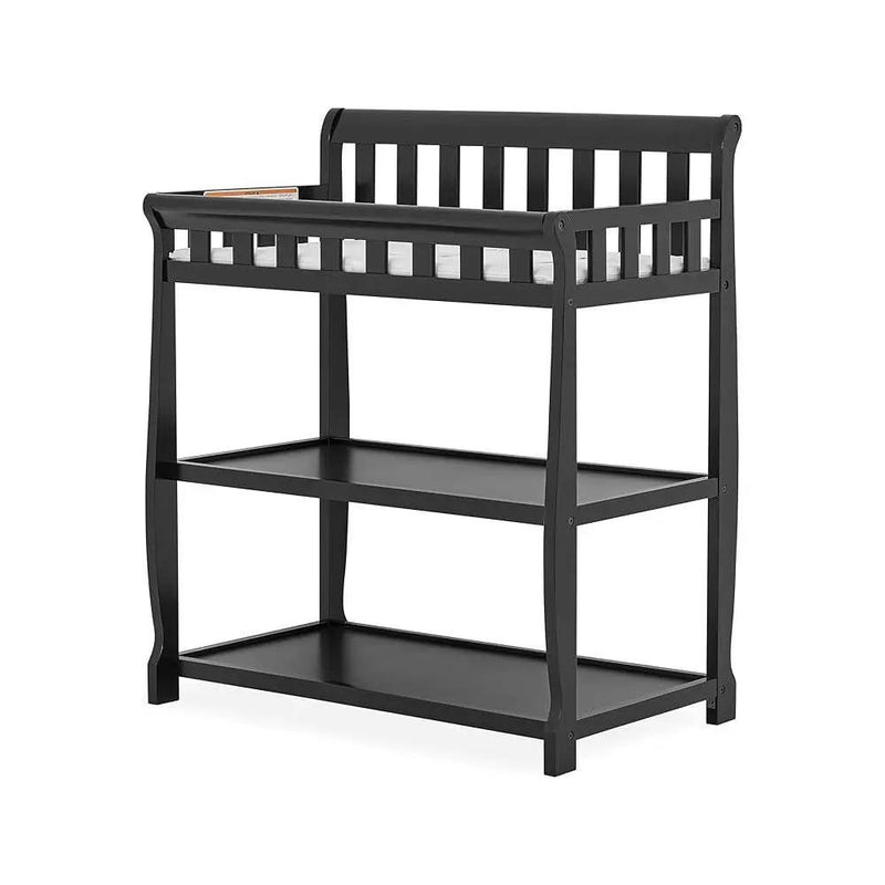 Modern Black Wooden Baby Changing Table with Safety Rail Mattress Pad and Strap by HomePacific
