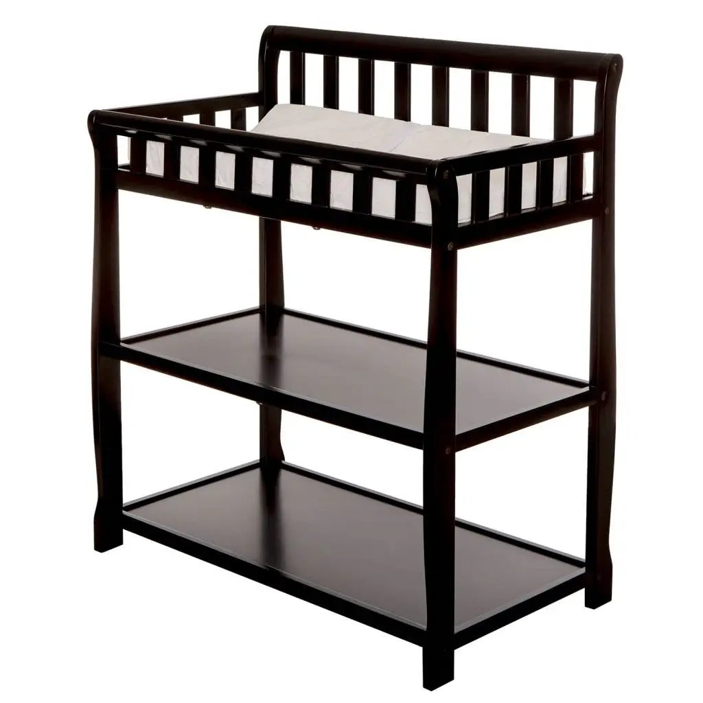 Modern Black Wooden Baby Changing Table with Safety Rail Mattress Pad and Strap by HomePacific