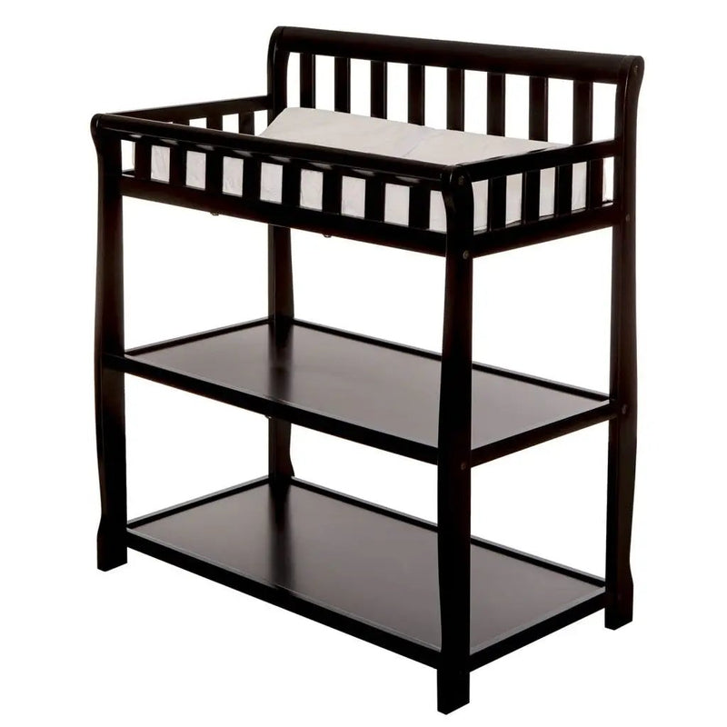 Modern Black Wooden Baby Changing Table with Safety Rail Mattress Pad and Strap by HomePacific