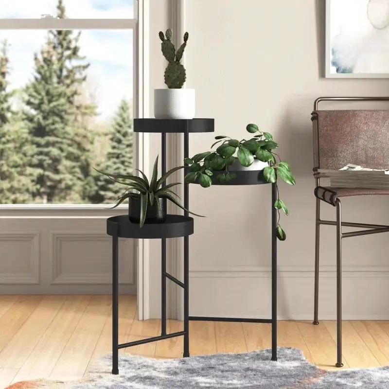 Modern Black Metal 3-Tier Flower Pot Plant Stand by HomePacific