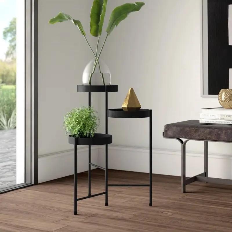 Modern Black Metal 3-Tier Flower Pot Plant Stand by HomePacific