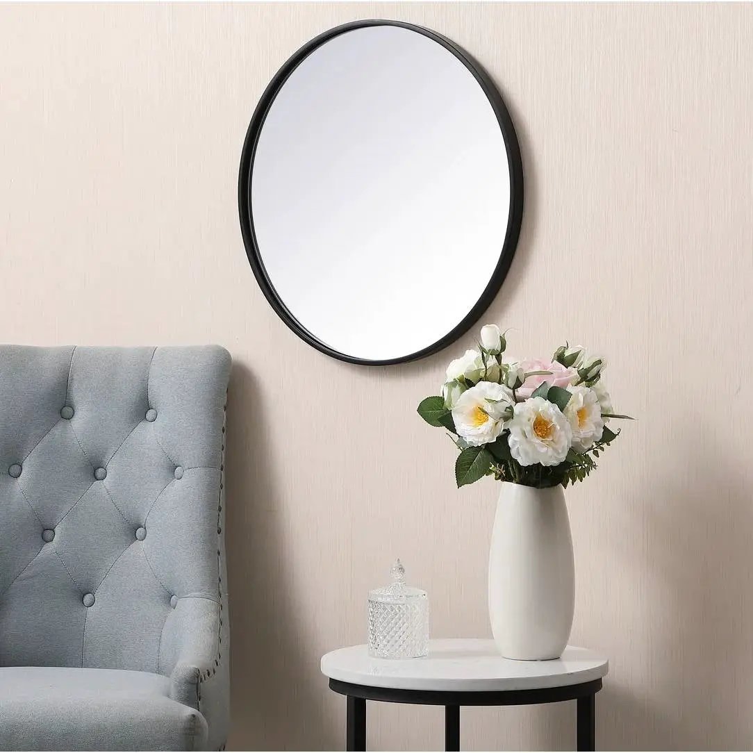 Round 32-inch Wall Mirror in Black - Bedroom Living Room Accent Bathroom Mirror by HomePacific