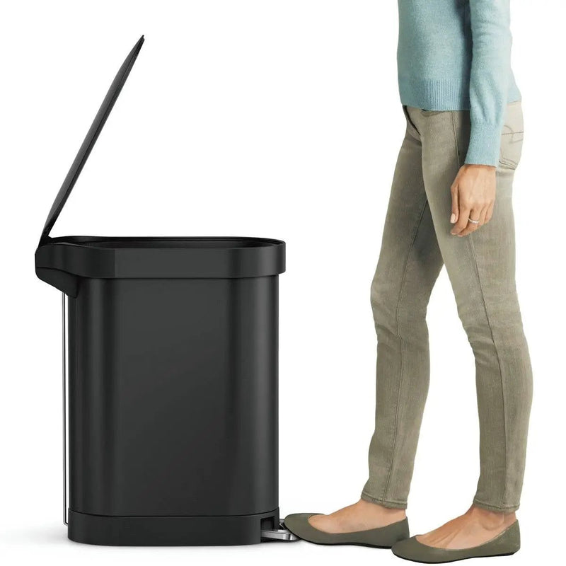 Matte Black 12-Gallon Narrow Kitchen Trash Can with Easy Step-on Lid by HomePacific