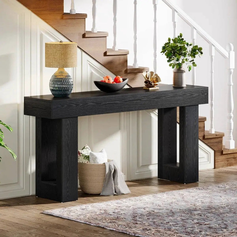 Modern Farmhouse 63-inch Narrow Entryway Console Sofa Table in Black Wood Finish by HomePacific